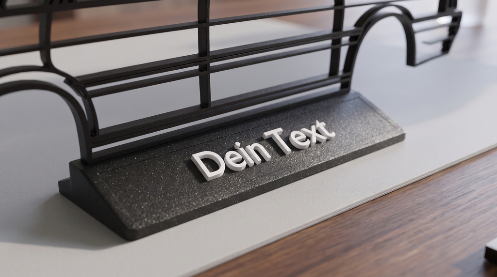 Audi 90 Silhouette mit personalisiertem Schriftzug auf dem Schreibtisch