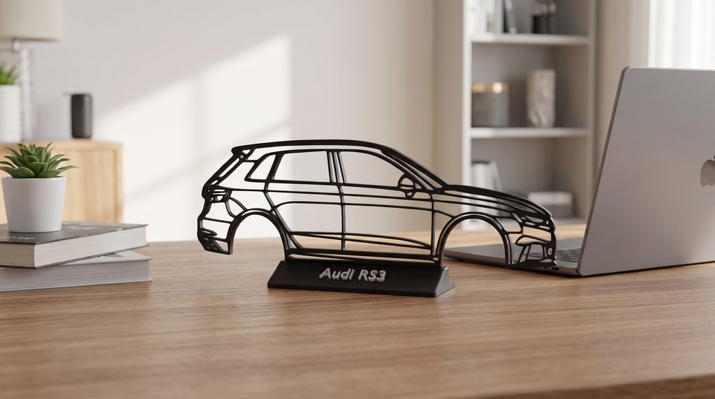Audi RS3 Silhouette als Deko auf dem Schreibtisch
