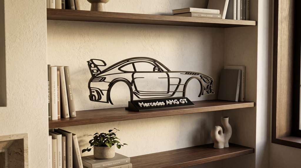 Mercedes AMG GT Silhouette als Deko auf dem Schreibtisch